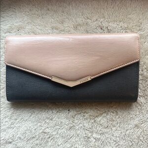 Fendi 2Jours Pink Leather & Dark Gray Canvas Envelope Long Wallet Italy